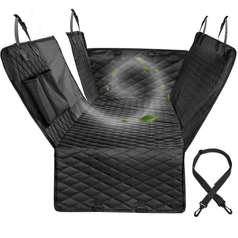 Black quilted pet car seat protector hammock cover with hanging straps