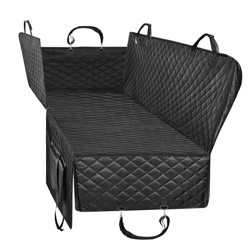 Gray quilted pet car seat protector hammock cover with top handles and side flaps