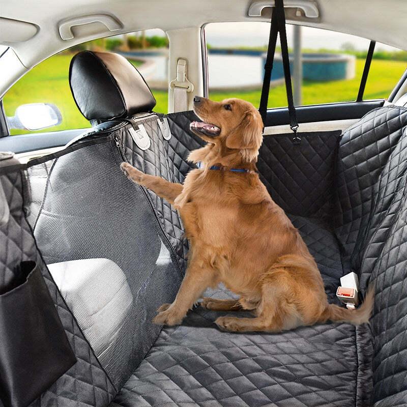 Gray quilted pet car seat protector hammock cover with side flaps
