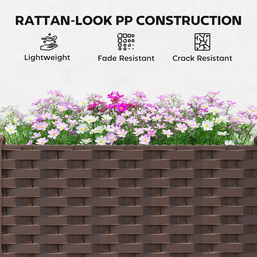 Brown rattan-look PP construction raised bed texture close-up with woven pattern