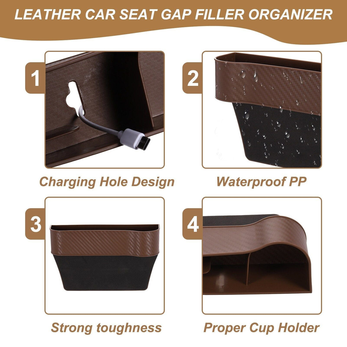 Car Seat Gap Filler Organizer with Cup Holder Black