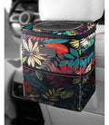 Car trash can with lid, leak-proof organizer with autumn leaves fabric pattern