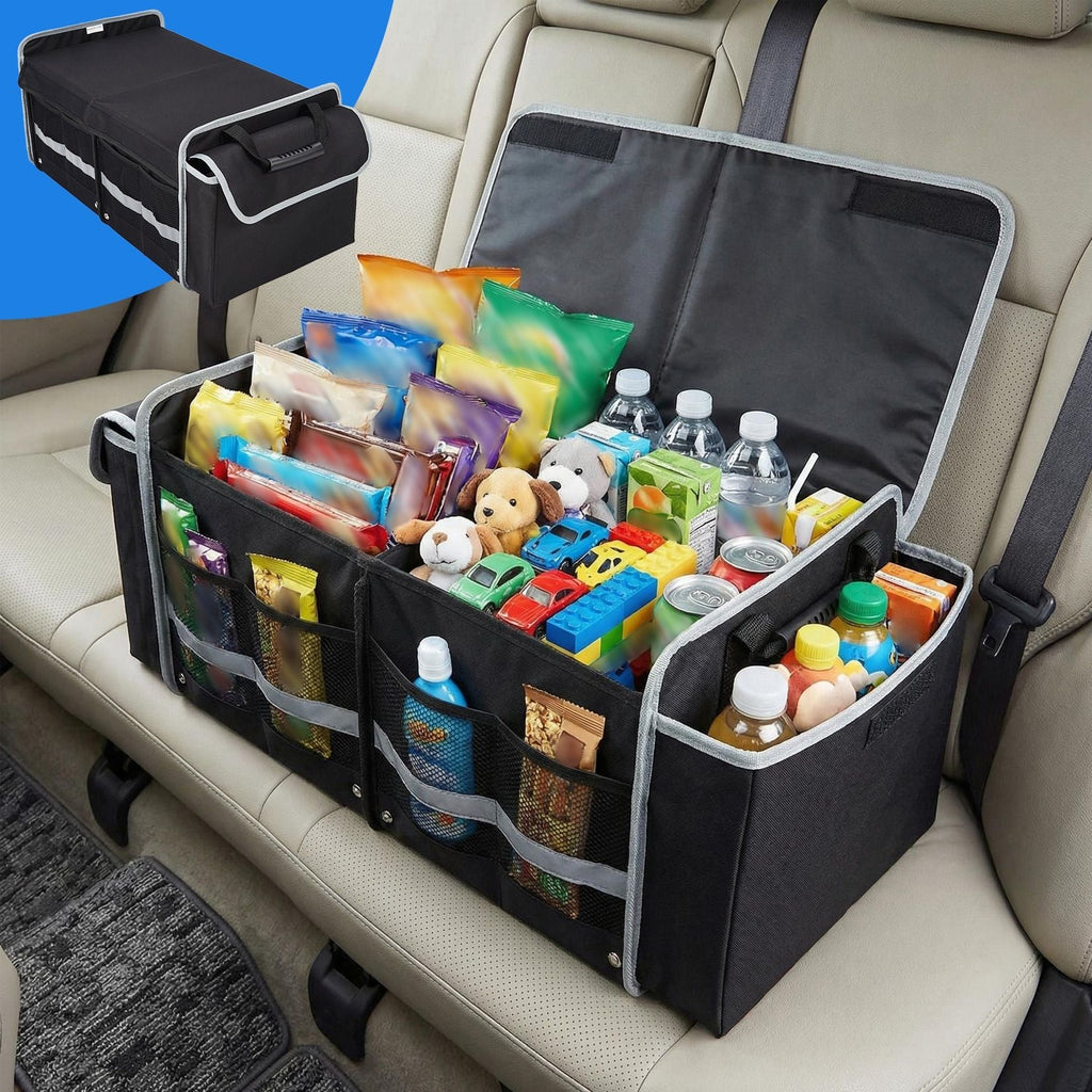 Collapsible Car Trunk Organizer with Removable Dividers and Ice Pack