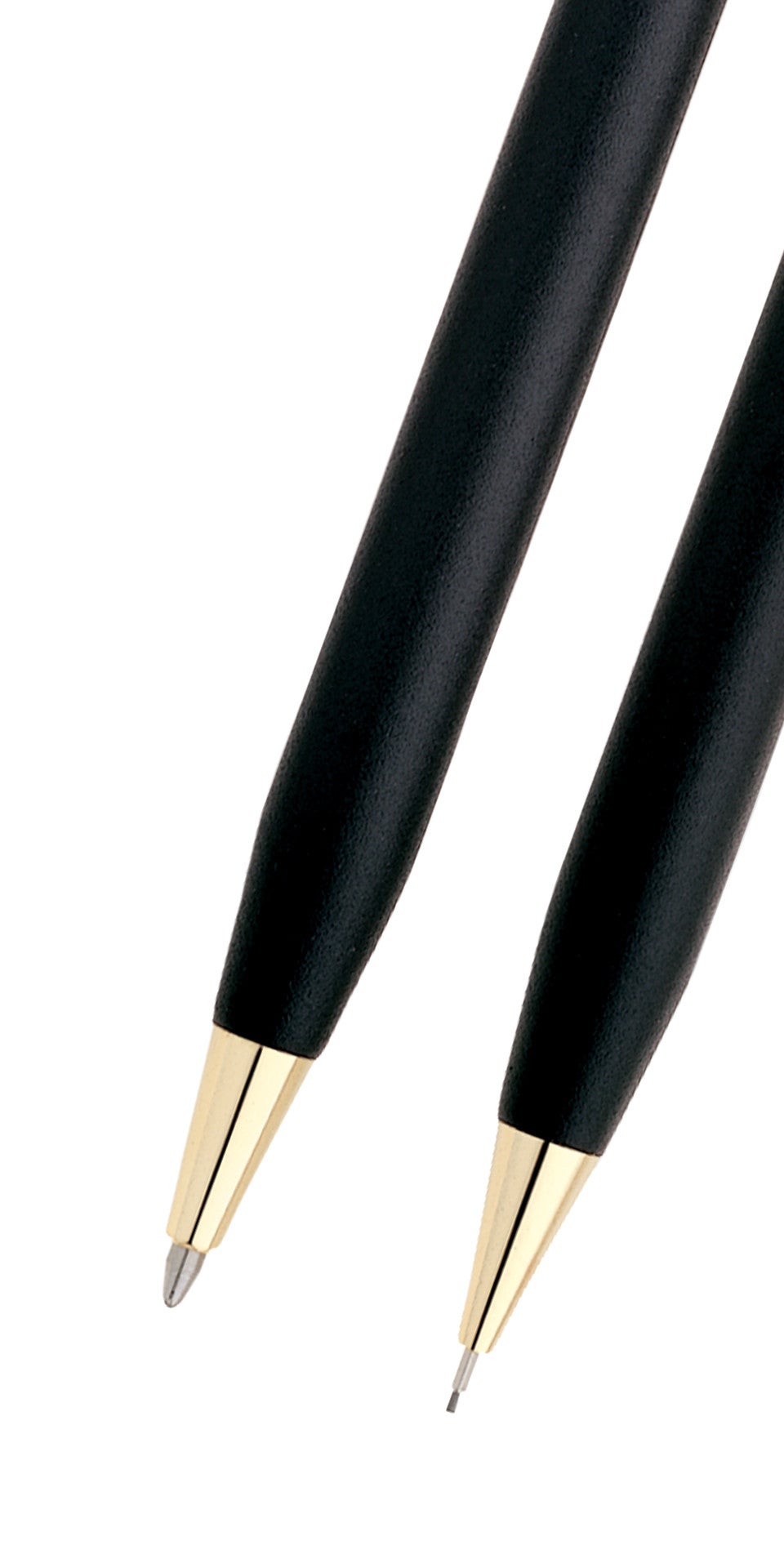 Black pencils with gold end caps and pointed tips