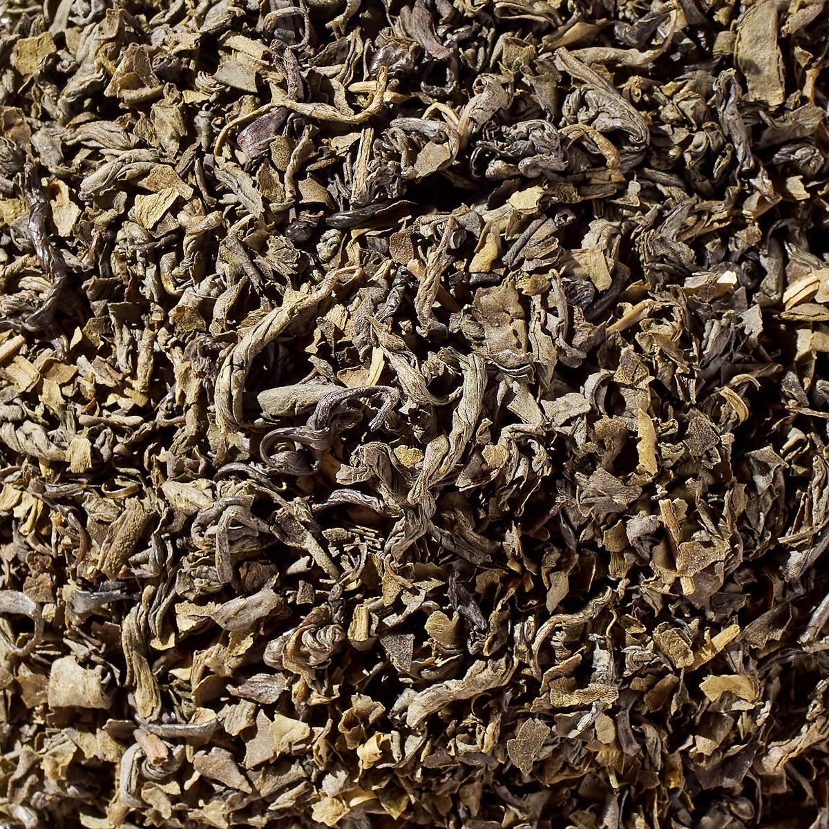 Loose Chunmee green tea leaves in a close-up view