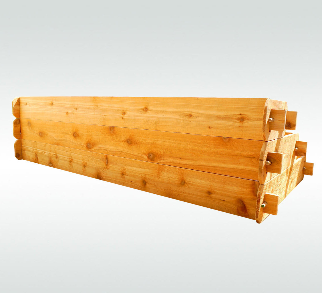 Three-tier cedar raised garden bed kit, long rectangular planter with end corner brackets