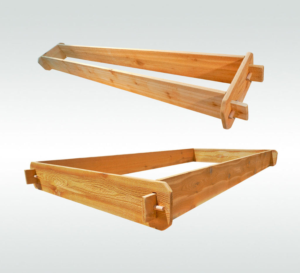 Cedar raised garden bed kit with slatted trough sections and corner connectors