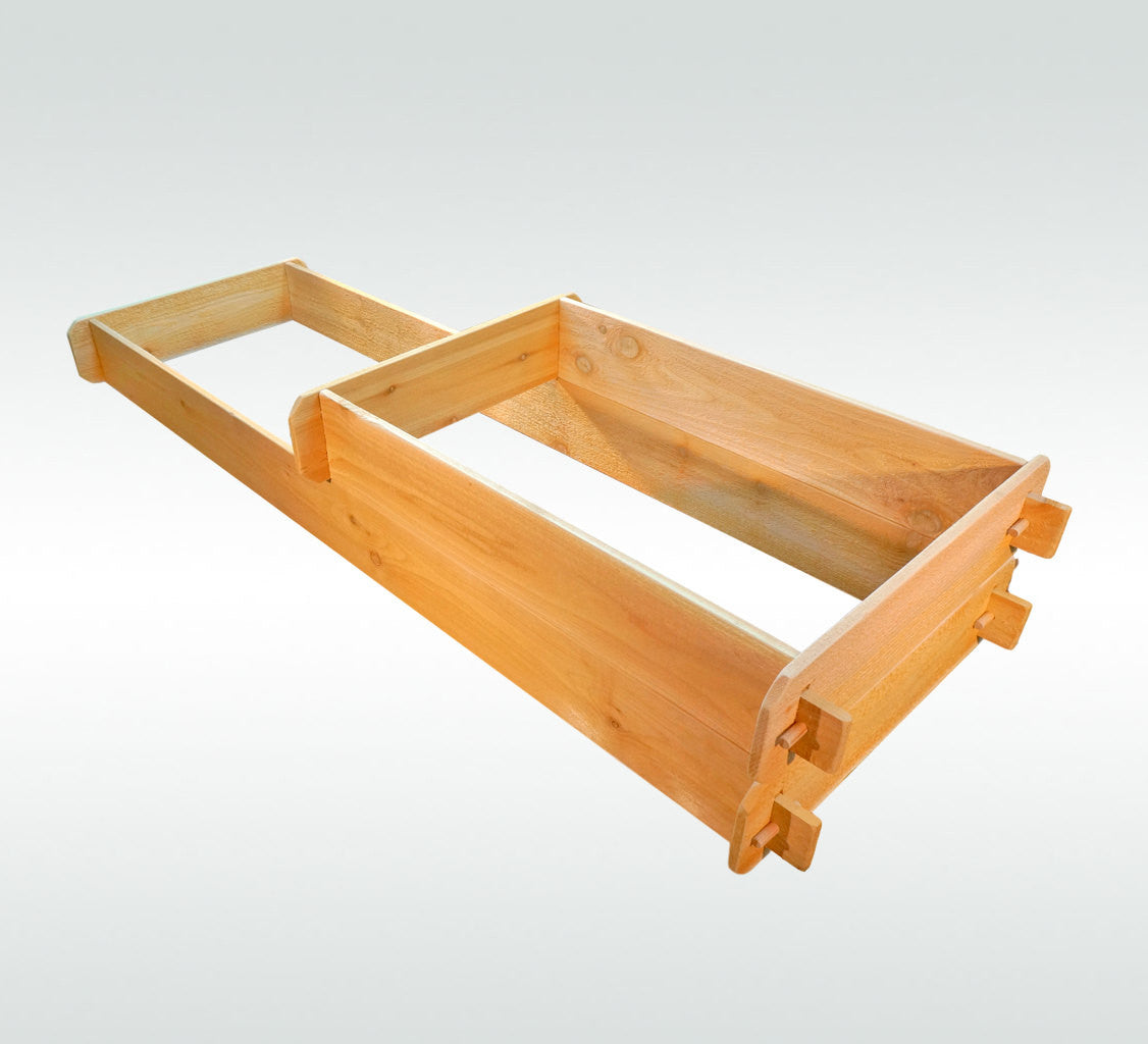 Two-tier raised cedar garden bed kit with open frame and end corner brackets