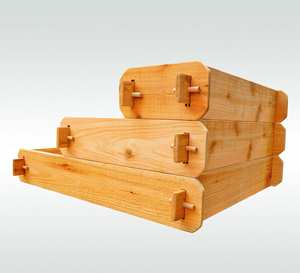 Cedar 3-tier raised garden bed kit with three stacked planter sections and metal-free joinery