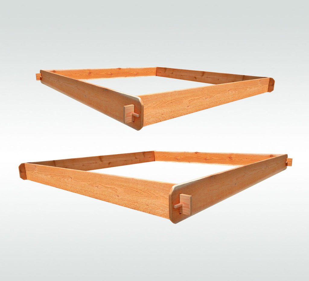 Cedar raised garden bed kit with two rectangular frames and slotted corner joints