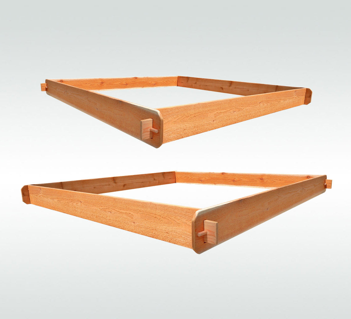 Cedar raised garden bed kit with two rectangular frames and slotted corner joints