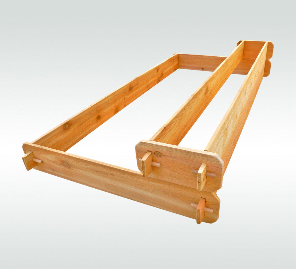 Cedar raised garden bed kit with two-tier frames and corner brackets