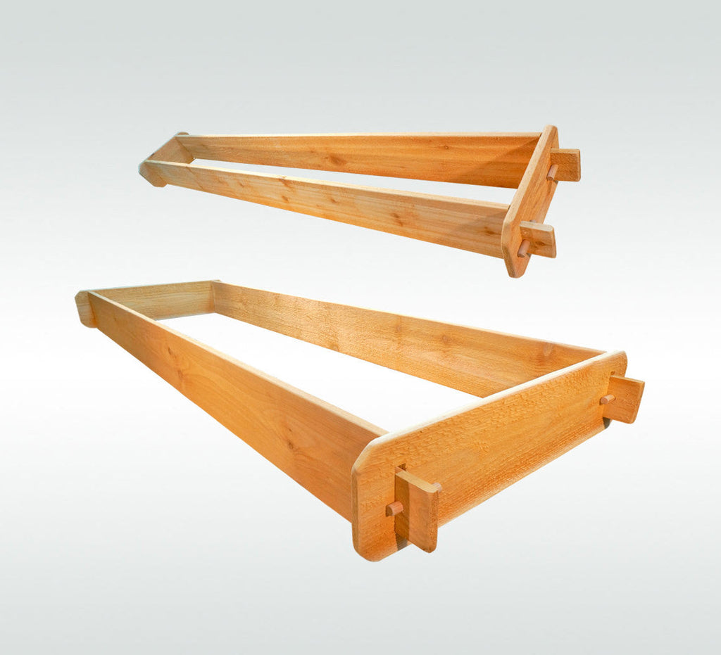 Cedar raised garden bed kit, 2-tier design with slatted sides and corner joints