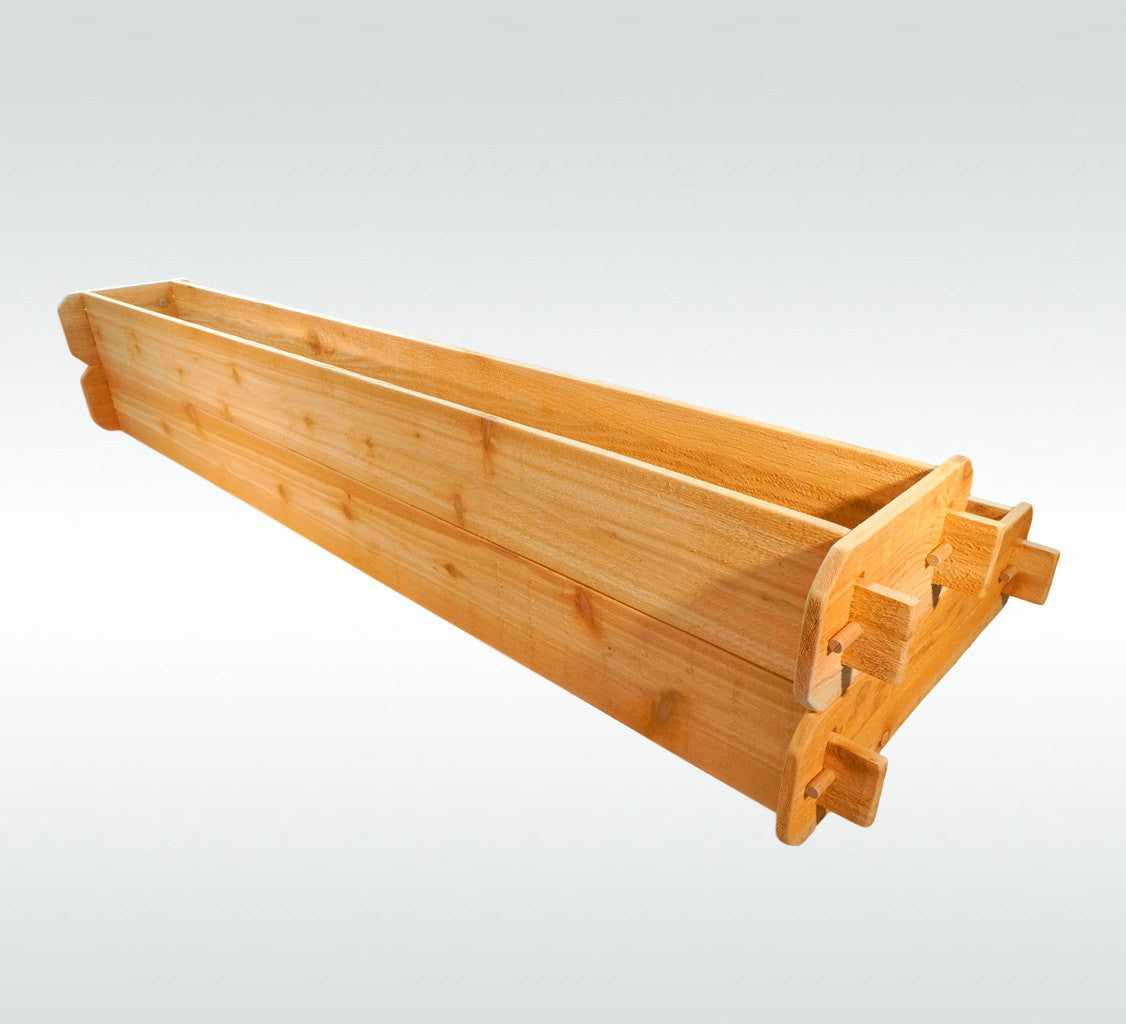 Cedar raised garden bed kit with long rectangular troughs and end corner brackets