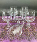Set of 6 crystal goblets, lace-etched bowls and faceted stems