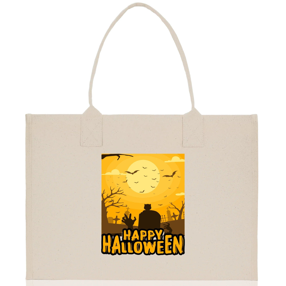 Natural canvas Halloween tote bag with Happy Halloween poster print