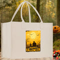 Natural canvas Halloween tote bag with Happy Halloween poster print and handles