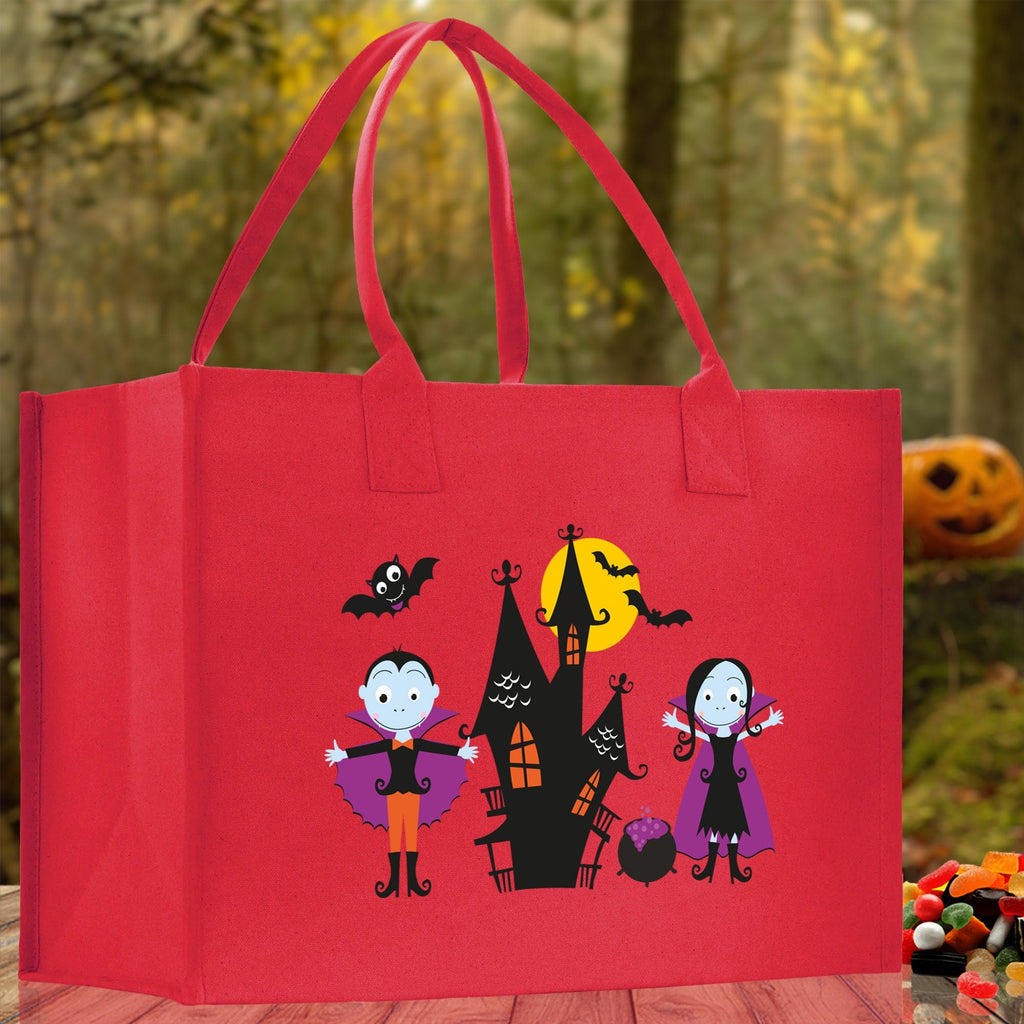 Red canvas Halloween tote bag for kids with two handles and cute character print