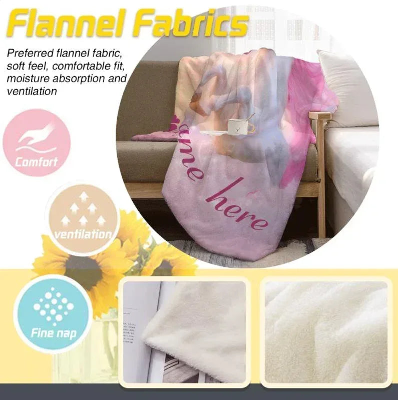 Unicorn horse fleece throw blanket with pastel gradient unicorn print on flannel fabrics panel