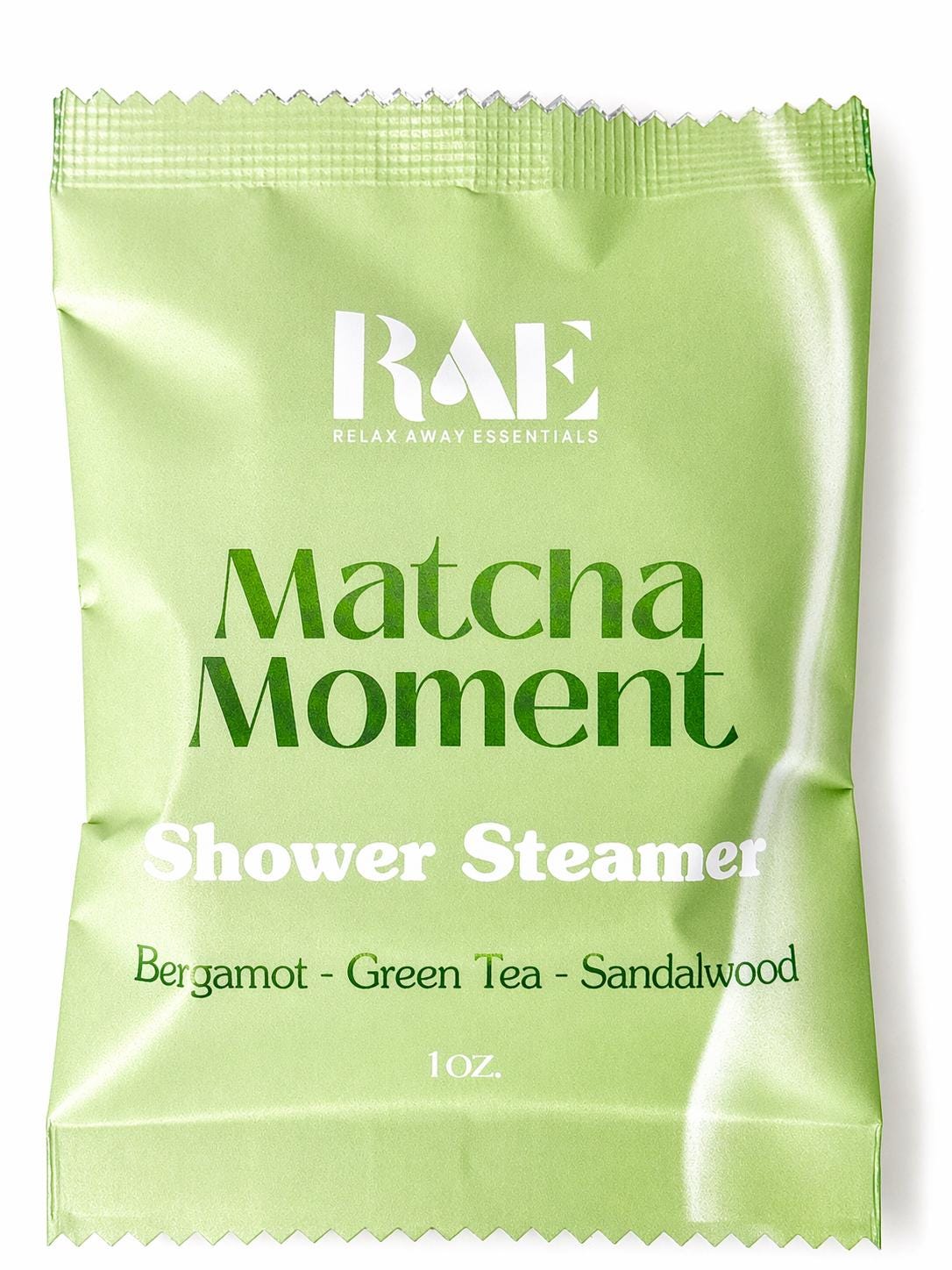 Matcha Moment shower steamer pouch in green with 1 oz net weight