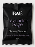 Dark shower steamer packet with Lavender Sage label, 1 oz