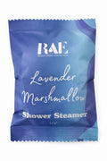 Lavender marshmallow shower steamer pouch with RAE logo and scent name