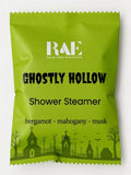 Green Ghostly Hollow shower steamer pouch with spooky village and woodland silhouettes