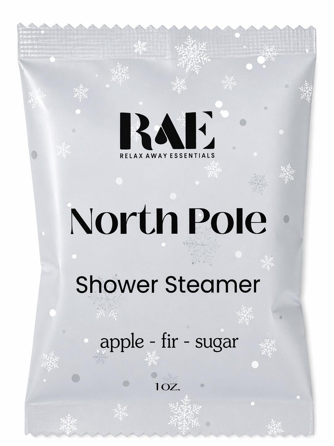 North Pole shower steamer pouch, 1 oz, apple-fir-sugar scent, BAE Relax Away Essentials