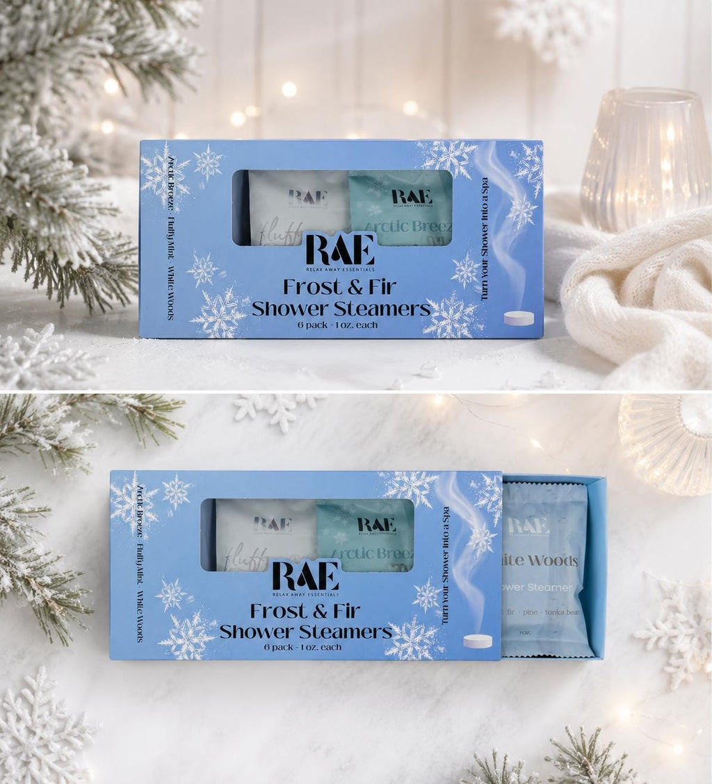 Frost & Fir shower steamers 6-pack gift box with several steamers shown