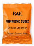 BAE Pumpkins Curse shower steamer pouch, orange with pumpkin graphic and scent notes