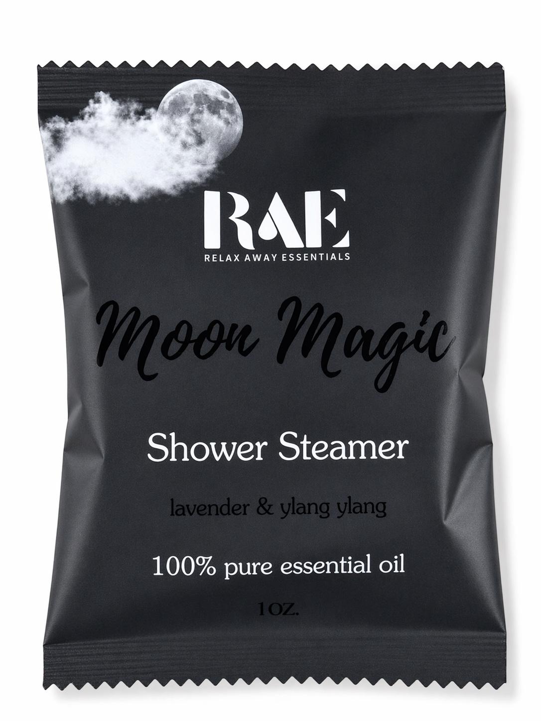 Moon Magic shower steamer pouch with lavender and ylang ylang essential oils, 1 oz