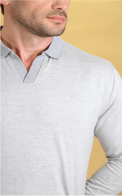 Light gray polo shirt neckline with buttoned collar