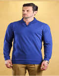 Royal blue long-sleeve polo shirt with polo collar and small chest logo