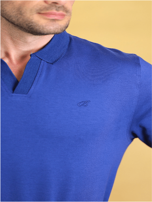 Royal blue polo shirt with polo collar and embroidered chest logo detail