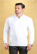 Essential polo shirt in pure white, long sleeves with ribbed cuffs and collar