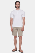 White mercerized cotton polo shirt with buttoned placket and short sleeves