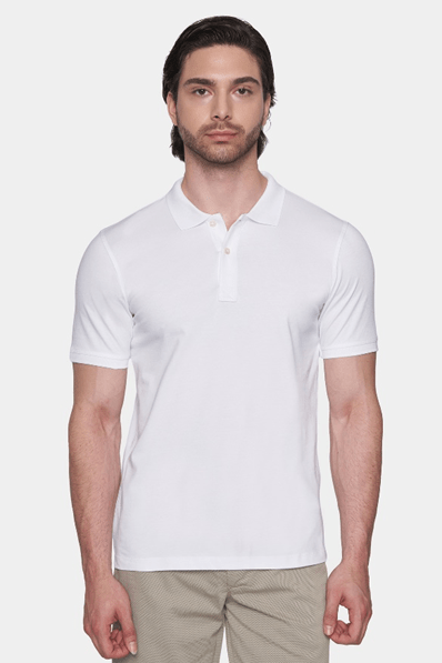 White polo shirt in mercerized cotton with collared neckline and button placket