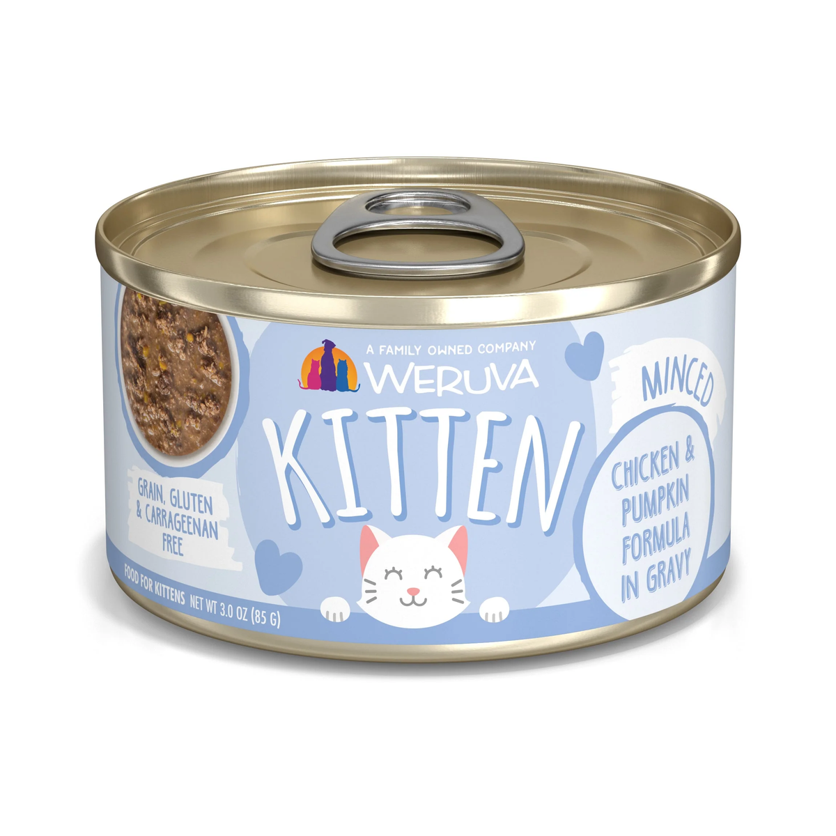 Weruva Kitten Chicken & Pumpkin wet cat food can with gravy, 3 oz