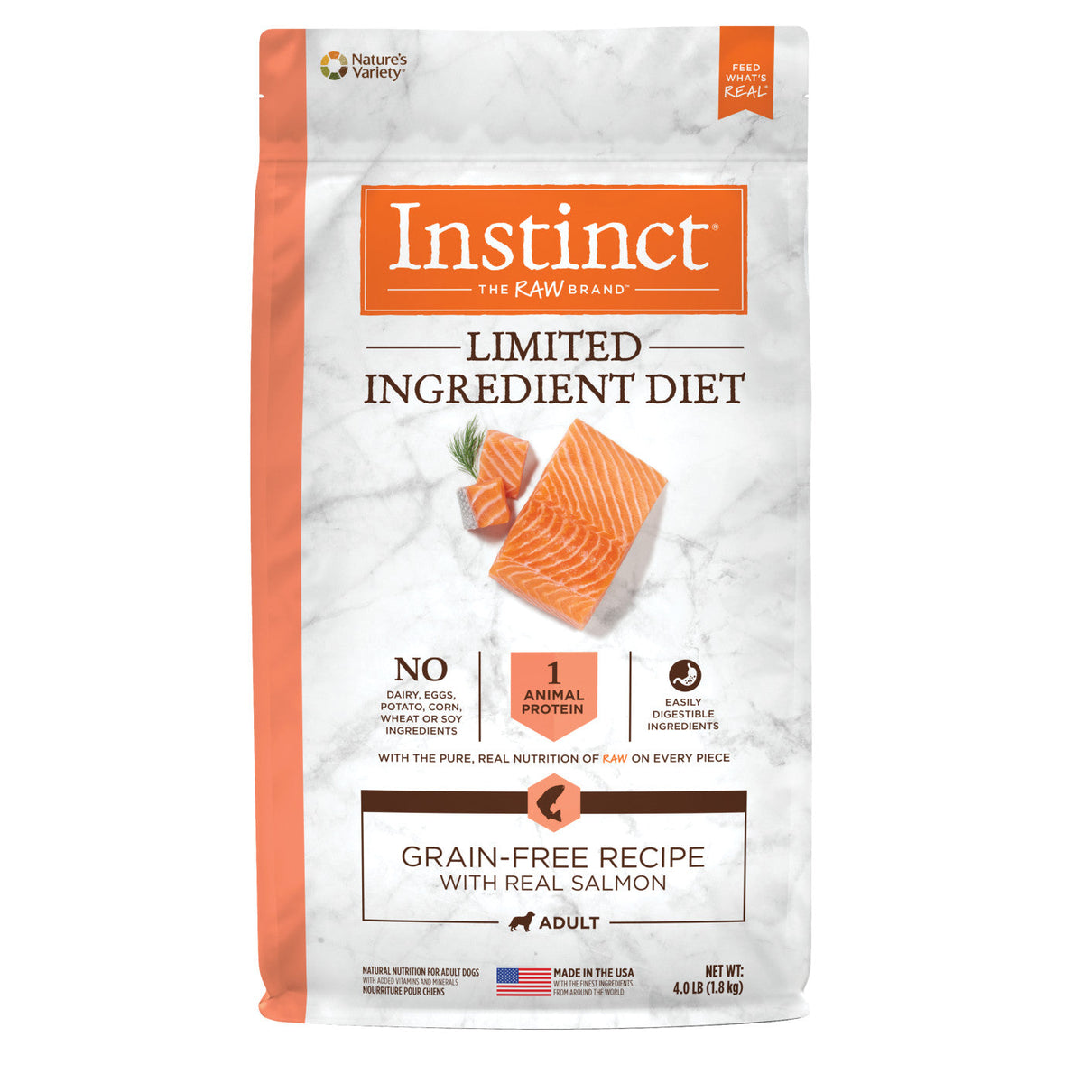 Instinct Limited Ingredient Diet grain-free adult salmon dry dog food bag, 20 lb