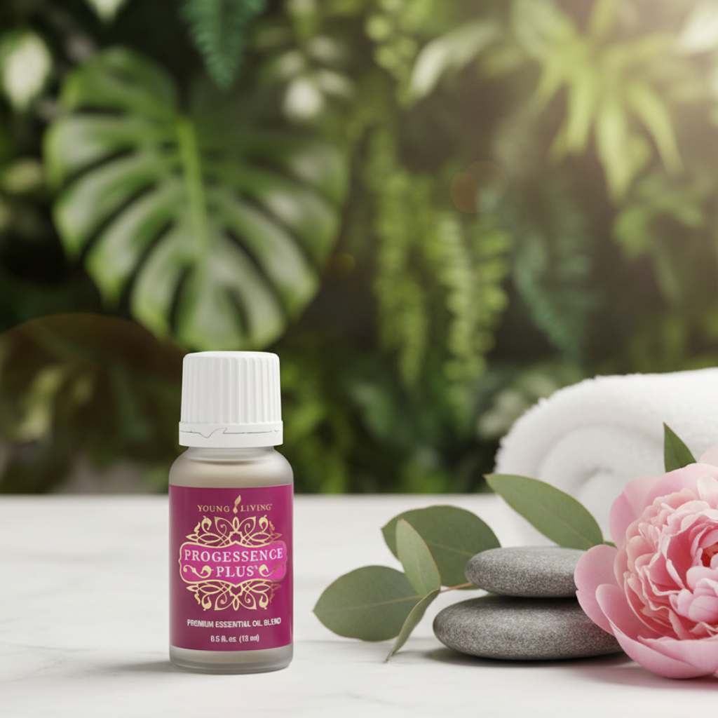 Young Living ProGessence Plus essential oil blend bottle, 15ml, white cap