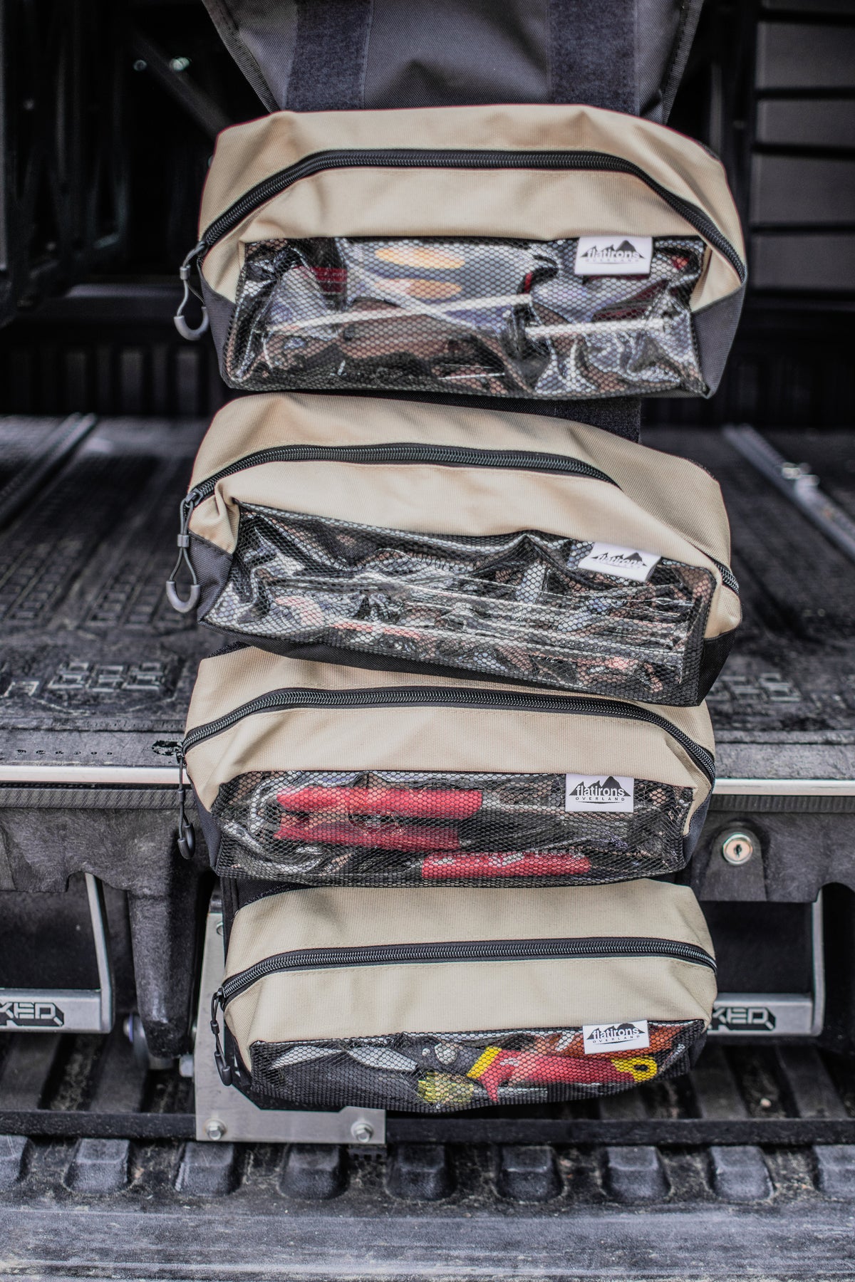 RiPouch Gear Roll stacked open compartments with clear top pockets for tools