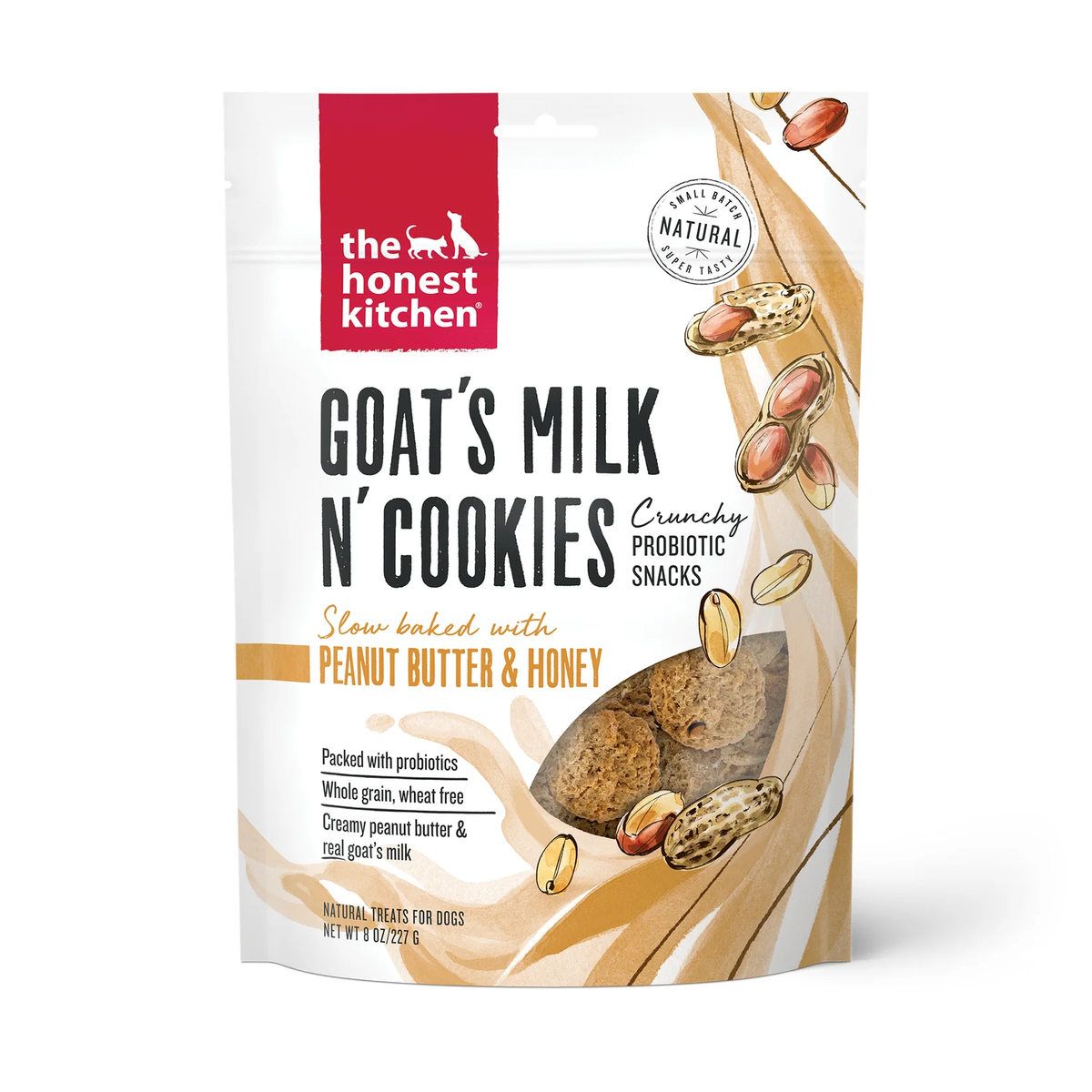 Dog treats pouch, goat milk n cookies with peanut butter & honey, beige cookie pieces