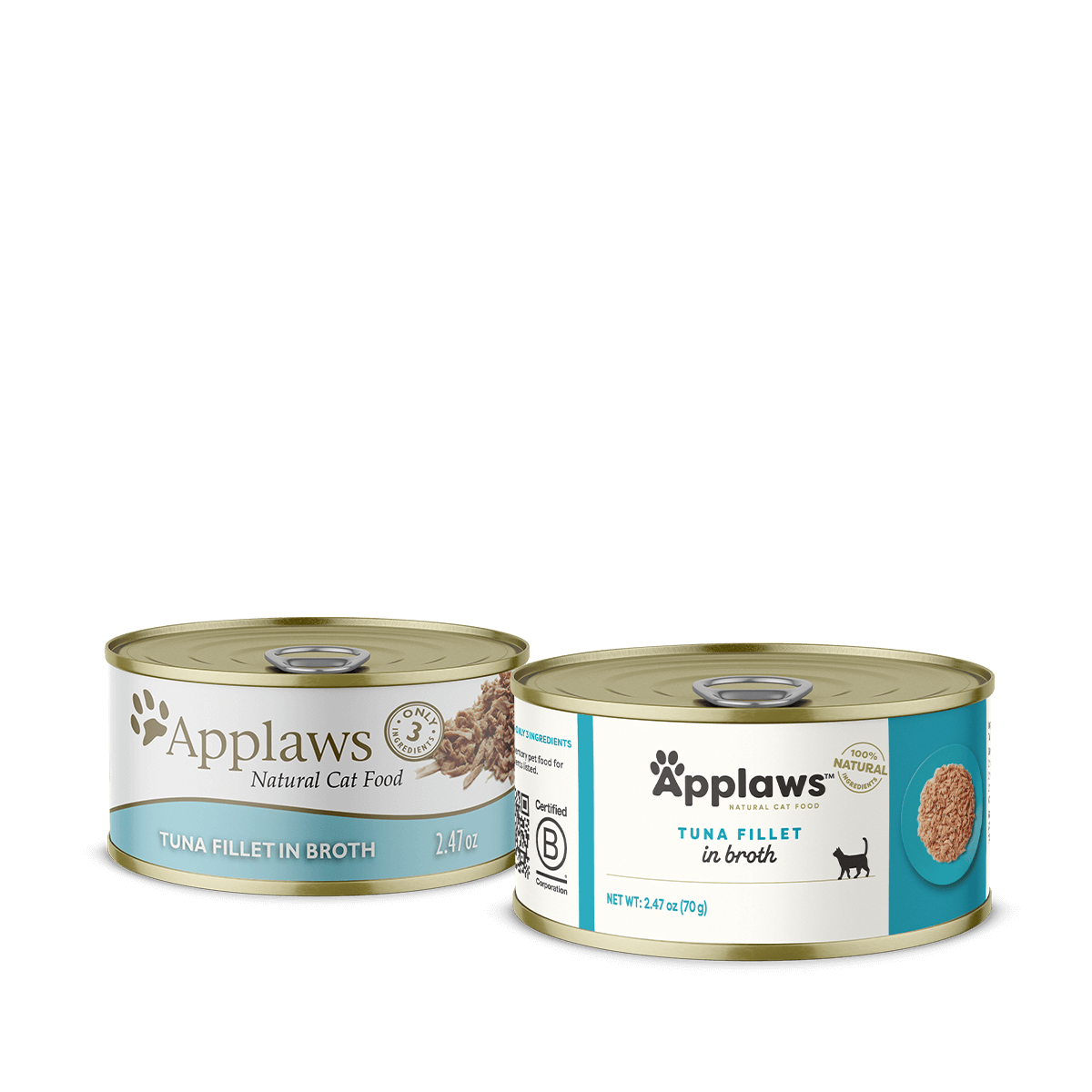 Applaws wet cat food cans with tuna fillet in broth, 2.47 oz