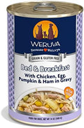 Weruva Bed & Breakfast wet dog food can with chicken, egg, pumpkin and ham in gravy