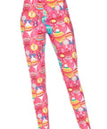 Plus size brushed ankle leggings with pink Christmas ornament print