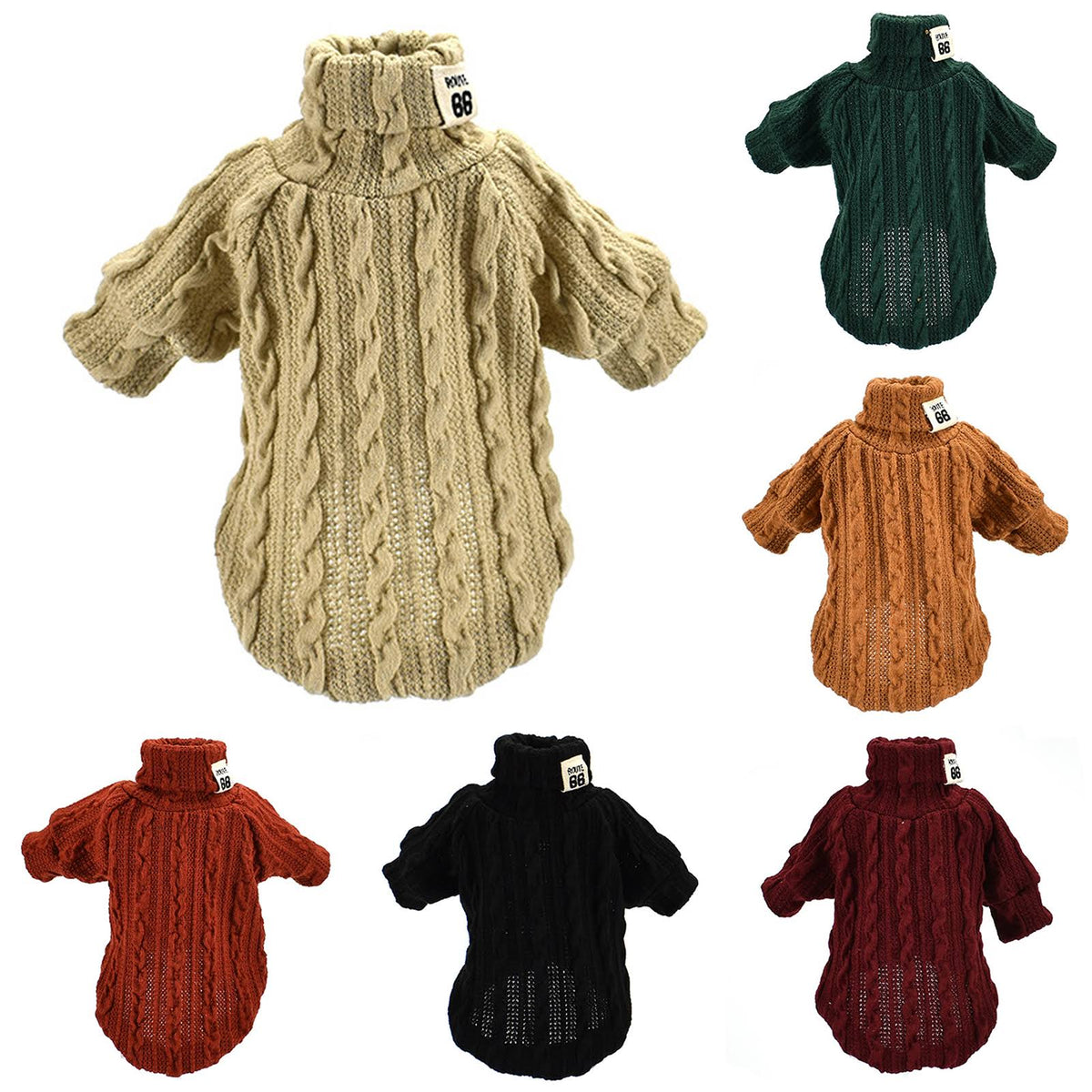 Beige knitted turtleneck sweater for small dogs and cats with long sleeves