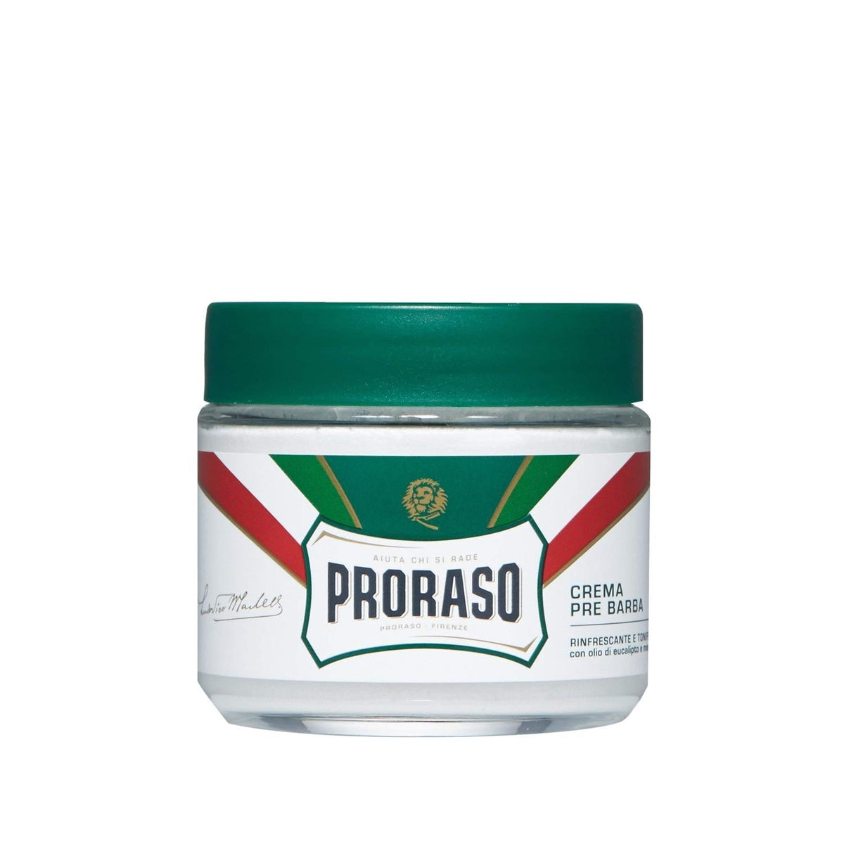 Proraso eucalyptus pre-shave cream jar with green lid