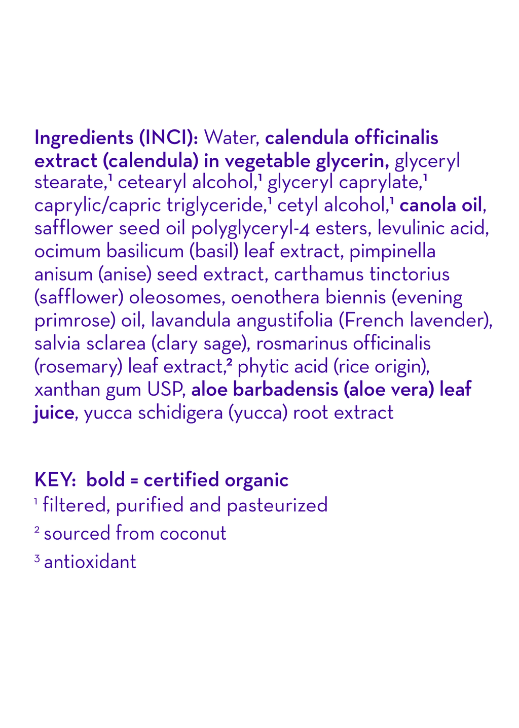 Calming Everyday Lotion ingredient list text on white background