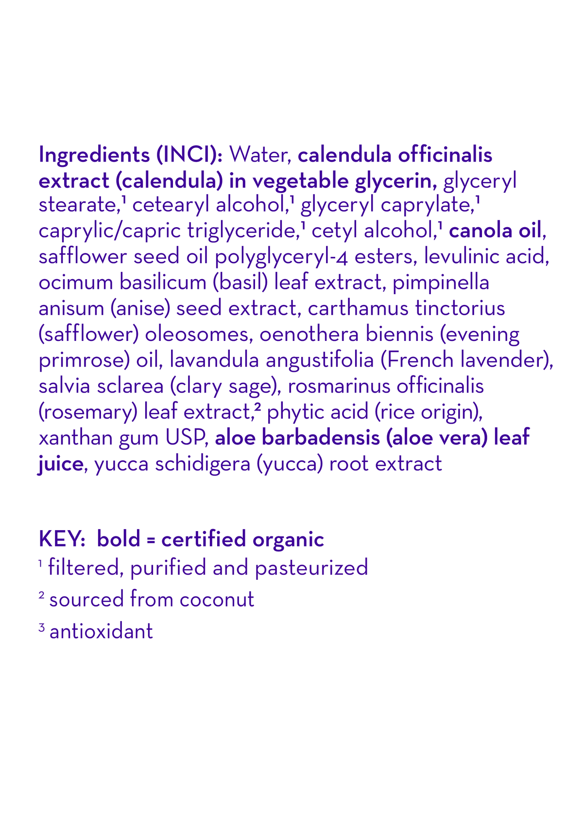 Calming Everyday Lotion ingredient list text on white background