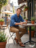 Levi Strauss men's stretch slim-fit trousers in olive, slim leg and tapered hem